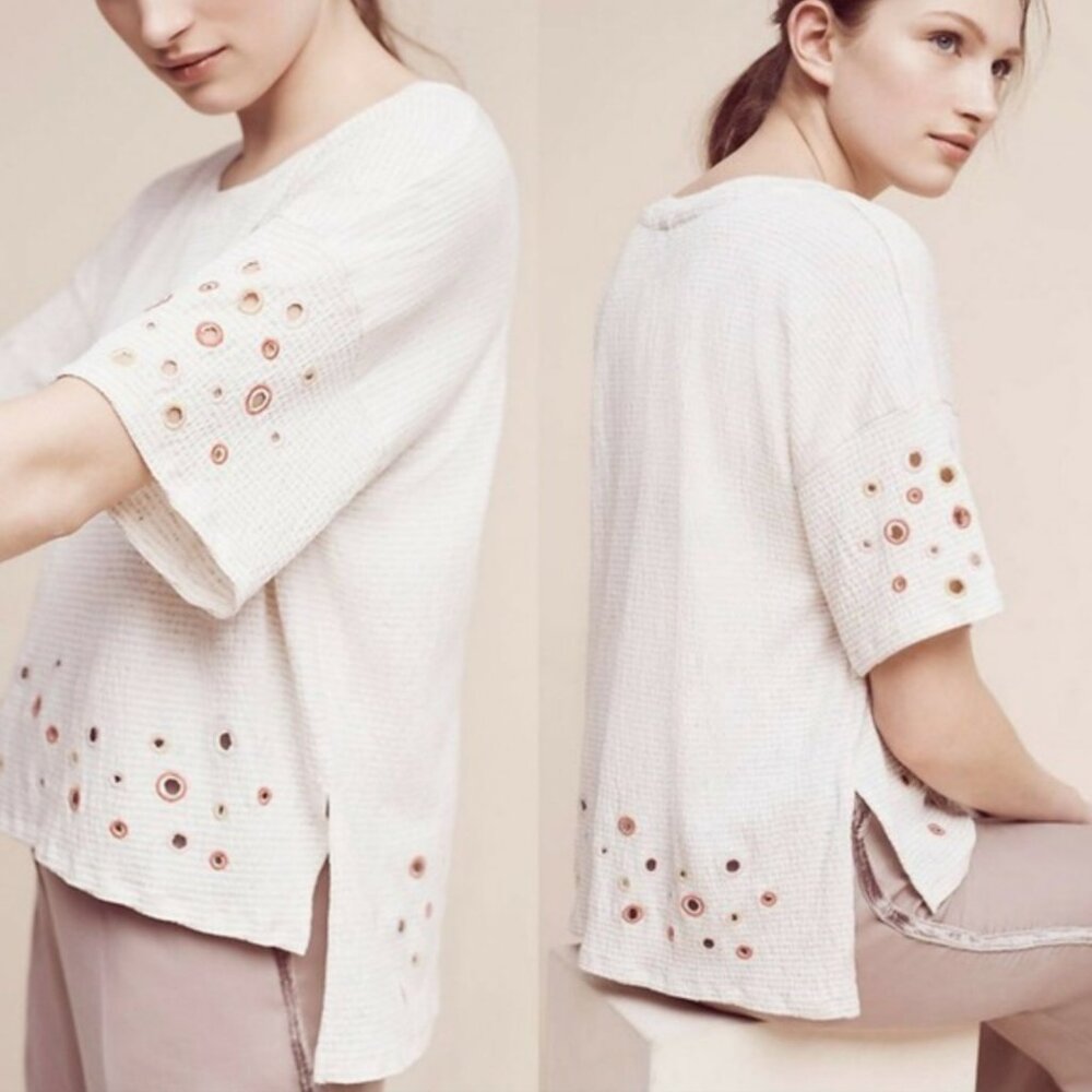 Anthropologie Postmark Catina Striped Eyelet Top